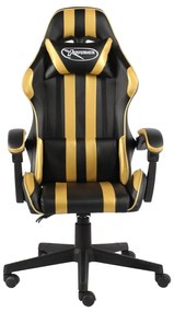 Cadeira estilo corrida couro artificial preto e dourado