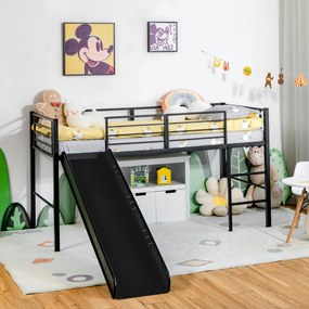 Estrutura de cama de criança de solteiro com 4 Barreiras de Segurança Escada de 2 degraus preta 198 x 96 x 109 cm