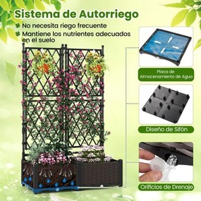 Floreira com treliça para jardim 80,5 x 40 x 126,5 cm, vaso para plantas trepadeiras com sistema de auto-regulação, caixa dupla para plantação, terraç