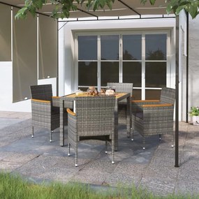 vidaXL 5 pcs conjunto de jantar p/ jardim vime PE/acácia maciça cinza