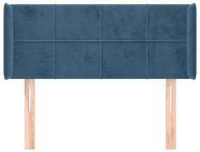 Cabeceira de cama c/ abas veludo 93x16x78/88 cm azul-escuro