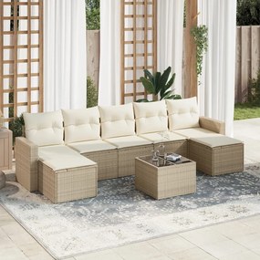 8 pcs conjunto de sofás p/ jardim com almofadões vime PE bege