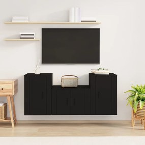 vidaXL Conjunto móveis de TV 3 pcs madeira processada preto