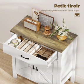 Aparador de sala 77 x 39,3 x 81,5 cm, móvel de arrumação com 2 portas de estilo celeiro, gaveta e prateleira ajustável, branco e castanho