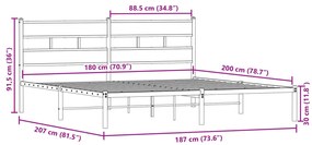 Estrutura de cama sem colchão 180x200cm metal carvalho sonoma