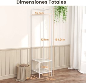 Guarda Roupa de canto 2 em 1  para roupa com gancho superior e 2 prateleiras Economia de espaço 42,5 x 42,5 x 193,5 cm Branco