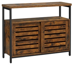 Aparador de estilo industrial com portas deslizantes | VASAGLE | 100 x 35 x 80 cm | castanho rústico | LSC091B01.