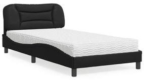 Cama com colchão 100x200 cm couro artificial preto