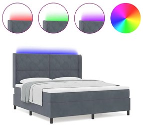 Cama Box com Colchão e LED vidaXL Cinza Escuro 180x200 cm Veludo