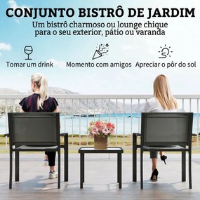 Conjunto de Mesa e Cadeiras com 3 Peças Conjunto de Jardim 2 Cadeiras de Textilene e Mesa de Vidro  Cinzento Claro