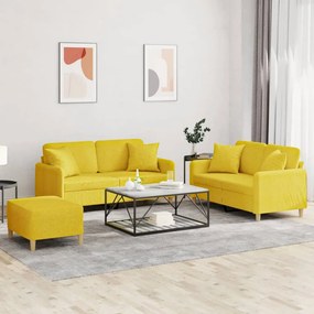 vidaXL 3 pcs conjunto de sofás com almofadas tecido amarelo-claro