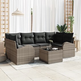 Conjunto de Sofás de Jardim de 7 Peças com Almofadas Cinzas de Polirra