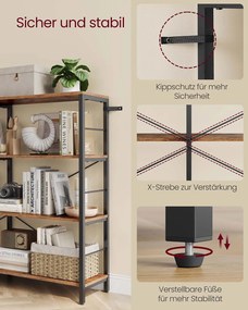 Estante com 4 prateleiras e aglomerado de madeira e aço 30 x 120 x 109,4 cm castanho vintage + preto