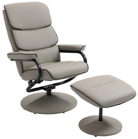 HOMCOM Poltrona Relax com Banco para Apoiar os Pés Poltrona Relax Giratória Reclinável em até 135° Estofada em PU 75x84x100cm Cinza