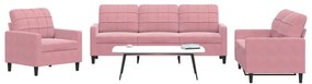 3 pcs conjunto de sofás com almofadões veludo rosa