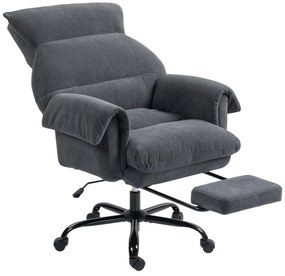 HOMCOM Cadeira de Secretária com Apoio para os Pés Cadeira de Escritório Giratória com Encosto Reclinável Acolchoada Espessa Estofada em Veludo Altura Ajustável 80x80x106-114 cm Cinzento