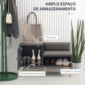 Banco Sapateira com Compartimento Aberto e Almofada Acolchoada para 4 Pares de Sapatos 80x33x49 cm Cinza Escuro