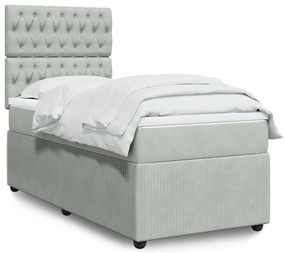 Cama com molas/colchão 90x190 cm veludo cinza-claro