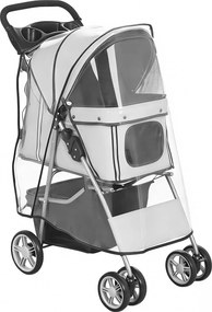 PawHut Carrinho para Cães Carrinho Dobrável para Gatos até 10kg com Capa de Chuva Faixas Refletoras Cesto de Armazenamento 77x44x102cm Cinza | Aosom Portugal