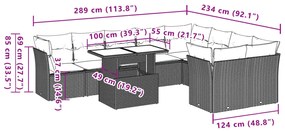 10 pcs conj. sofás jardim com almofadões vime PE cinzento-claro