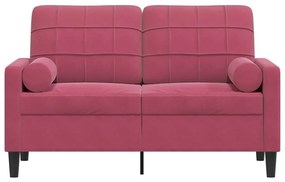Sofá 2 lug. + almofadas decorativas 120cm veludo vermelho tinto