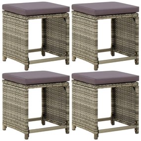 Bancos de jardim 4 pcs com almofadões vime PE cinzento