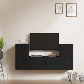 vidaXL Conjunto móveis de TV 3 pcs madeira processada preto