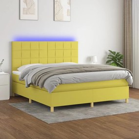 vidaXL Cama box spring c/ colchão e LED 160x200 cm tecido verde