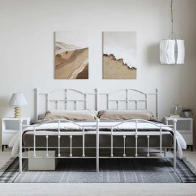 Estrutura de cama com cabeceira e pés 193x203 cm metal branco