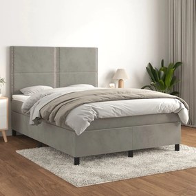 vidaXL Cama com molas/colchão 140x200 cm veludo cinzento-claro