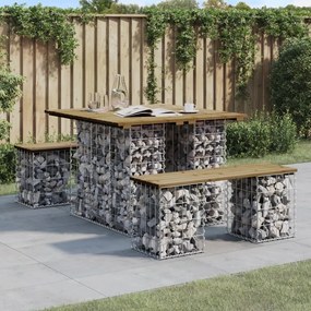 vidaXL Mesa de jardim com design de gabião 100x102x72 cm, madeira impregnada de pinho