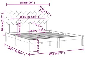 Estrutura de cama 180x200 cm super king madeira maciça