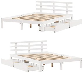 Estrutura de cama c/ gavetas 150x200 cm pinho maciço branco