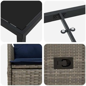 Conjunto de Jantar vidaXL de 5 Peças com Almofadas em Rattan Cinza Pol