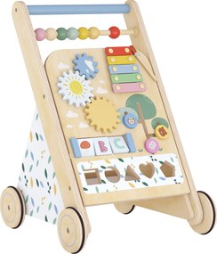 AIYAPLAY Andarilho de Madeira para Bebé com Atividades Montessori, Controlo de Velocidade, 5 Blocos e Rodas, Natural | Aosom Portugal