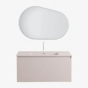 Conjunto De Móvel De Casa De Banho Suspenso Em Madeira Com Lavatório Integrado Macrae Crema Linho & Oval Led E Anti-embaciamento 100x80 Cm Riben & Bra