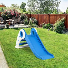 HOMCOM Escorrega infantil para crianças acima de 3 anos Escorrega largo dobrável com escadas rampa longa para jardim parque interiores 120x50x56 cm Azul