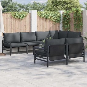 vidaXL Conjunto de Sofá de Jardim com almofada 7 pcs Preto Aço