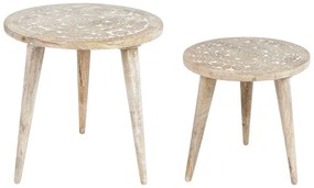 Conjunto de 2 mesas de apoio em madeira castanha clara e branca UDAY Beliani