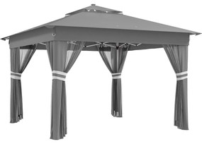 Outsunny Tenda Dobrável 336x336 cm com Teto Duplo 4 Paredes Laterais 20 Luzes LED Solares e Altura Ajustável Cinza