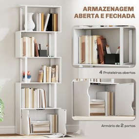 Estante de 5 Níveis em Forma de S Estante de Livros com 5 Prateleiras e 2 Portas 60x23,8x179,2 cm Branco
