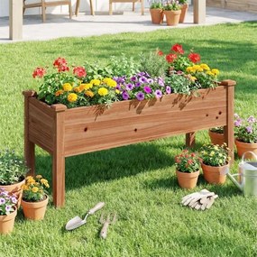 Floreira jardim elevada de madeira de abeto 120 x 43,5 x 51 cm com 5 orifícios de drenagem Café