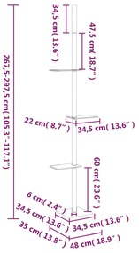 Árvore p/ gatos altura ajustável chão-teto 267,5-297,5 cm creme