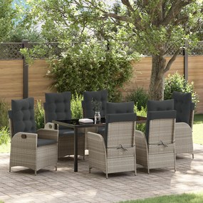 vidaXL Conjunto de Jantar de Jardim com Almofadas 7 Peças Cinza Claro Rattan Poliéster
