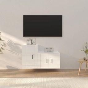 2 pcs conjunto móveis de TV derivados madeira branco brilhante
