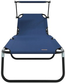 Espreguiçadeira Dobrável com Toldo Azul de Tecido Oxford 600D