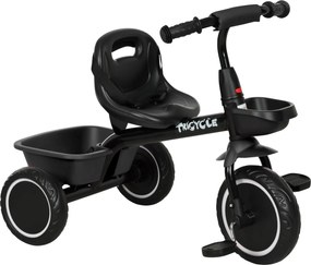 Triciclo evolutivo para crianças com assento ajustável, pedais, 2 cestos e cinto de segurança, para crianças dos 2 aos 5 anos, preto