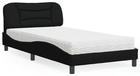 vidaXL Cama com colchão 100x200 cm tecido preto