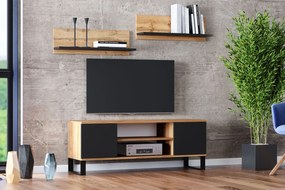 Móvel TV Focus 155 x 40 x 49 cm pés em metal - cor carvalho/ preto