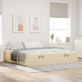 vidaXL Estrutura de cama com colchĂŁo com colchĂŁo 2 pcs Creme tecido
